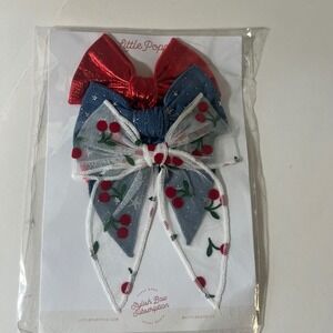 Little Poppy Co The Cherry Bow Clip Set NIP Red Blue White